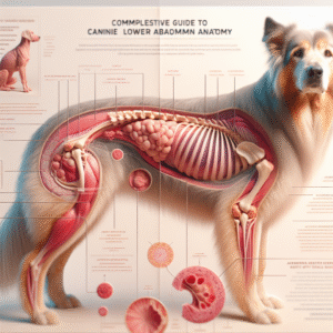 Detailed, respectful illustration of a dog featuring anatomy for a guide on canine vaginal health. Professional and educational design for pet owners.