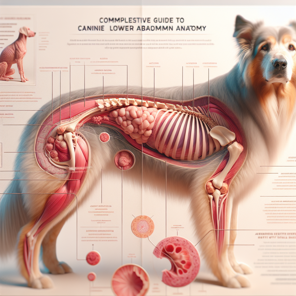 Detailed, respectful illustration of a dog featuring anatomy for a guide on canine vaginal health. Professional and educational design for pet owners.