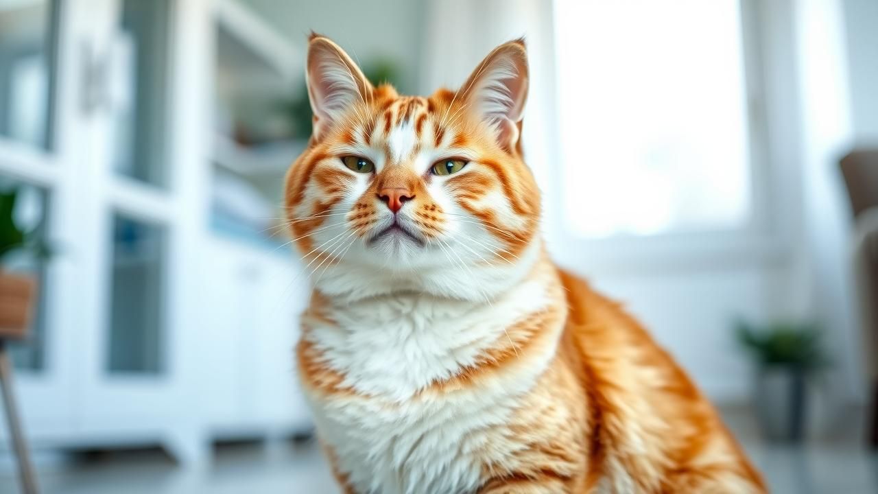 A healthy, happy cat in a bright, clean home, looking content and relaxed.